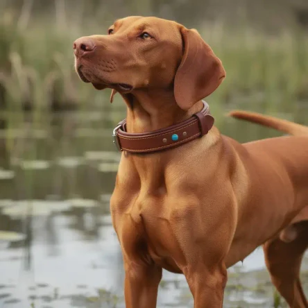 Кожаный ошейник с бирюзовыми хольнитенами.